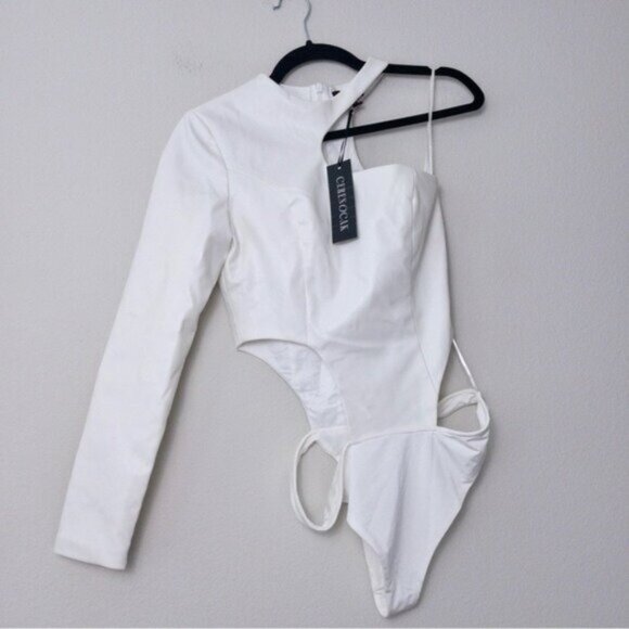 NWT Ceren Ocak x REVOLVE Vegan Leather One Shoulder Cutout Bodysuit S White - Picture 4 of 14
